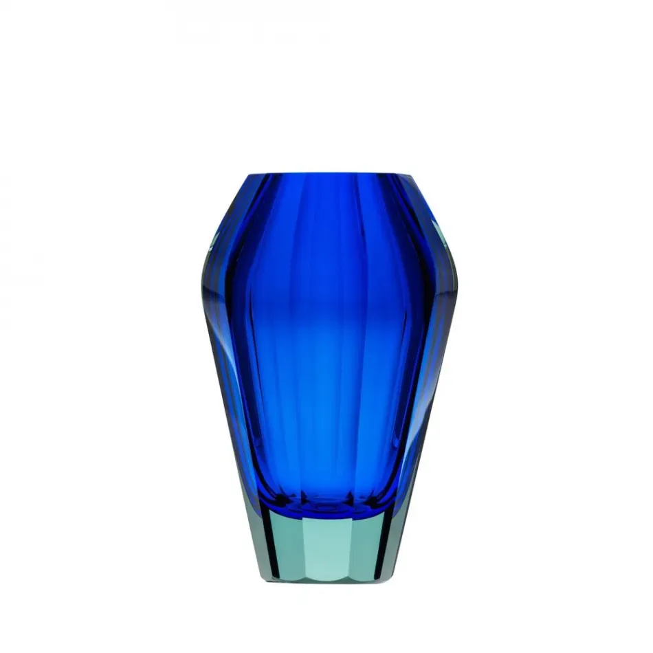 Diva Underlaid Vase Beryl Blue Lead-Free Crystal, Cut 20 cm