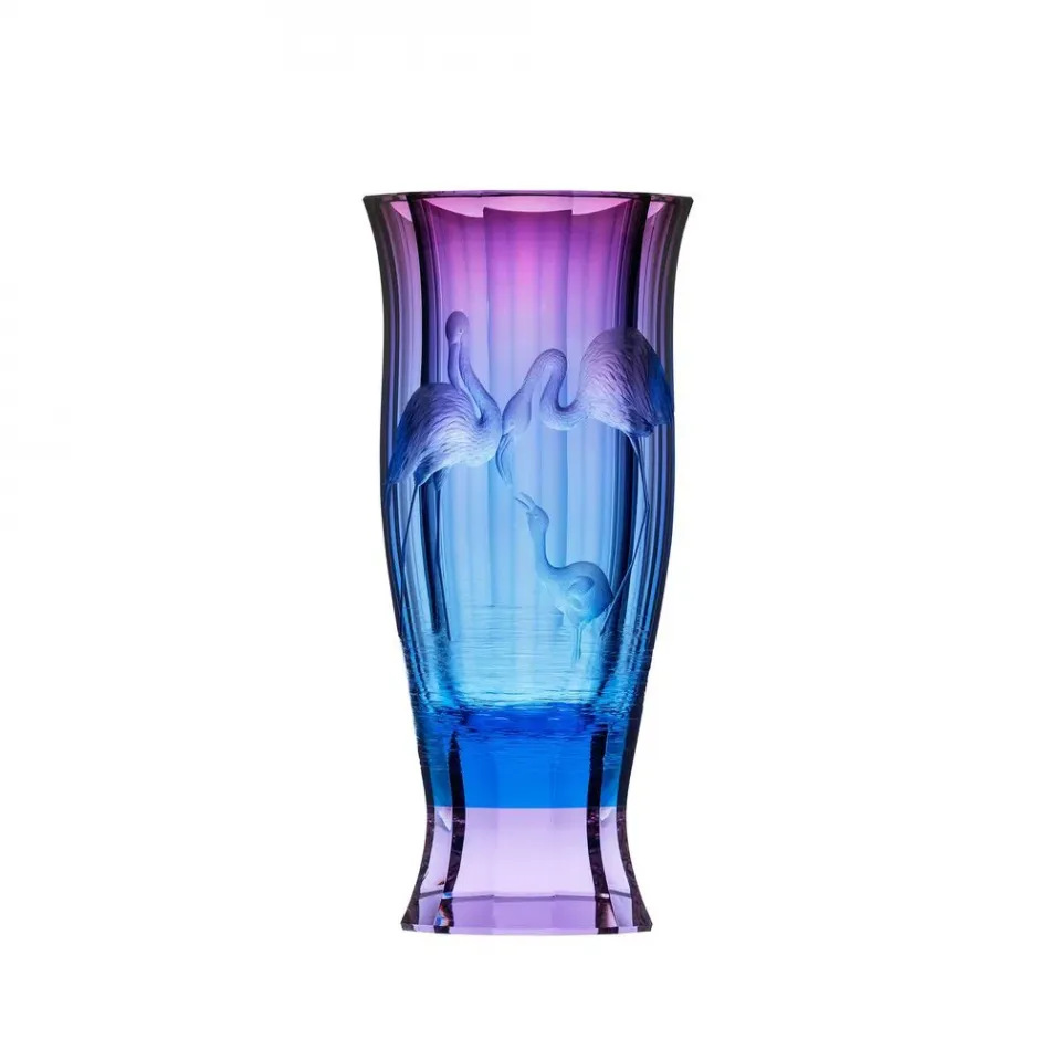 Fandango Underlaid Vase Combination Of Colors Lead-Free Crystal, Cut, Bonded Parts, Engraved Flamingos 36 cm