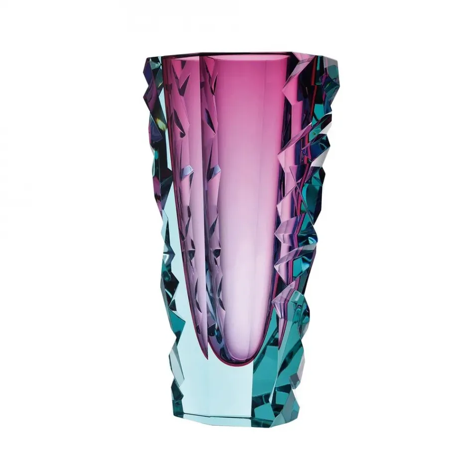 Icelandic Volcanoes Underlaid Vase Beryl Rose Lead-Free Crystal, Cut Edges, Diamond Cuts 30 cm