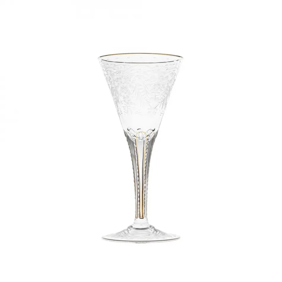 Maharani Goblet White Wine Clear Lead-Free Crystal, Cut, 24 Gold (Thin Line), Engraving 220 ml