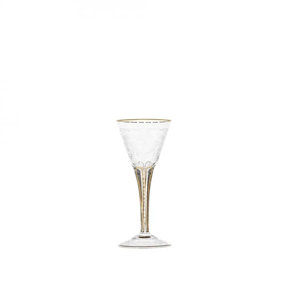 Maharani Goblet Liqueur Clear Lead-Free Crystal, Cut, 24 Gold (Thin Line), Engraving 50 ml