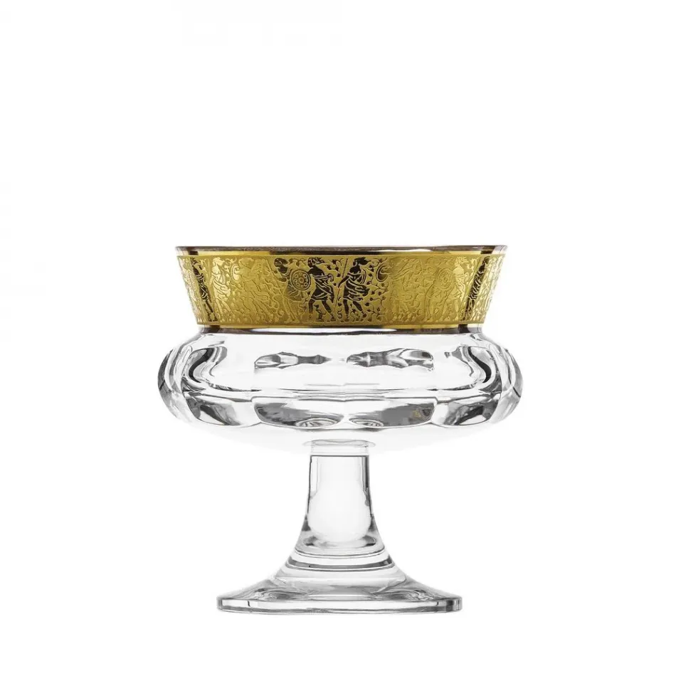 Mirth Clear Lead-Free Crystal, Cut, 24-Carat Gold (Relief Decor) Footed Bowl 14,0 cm