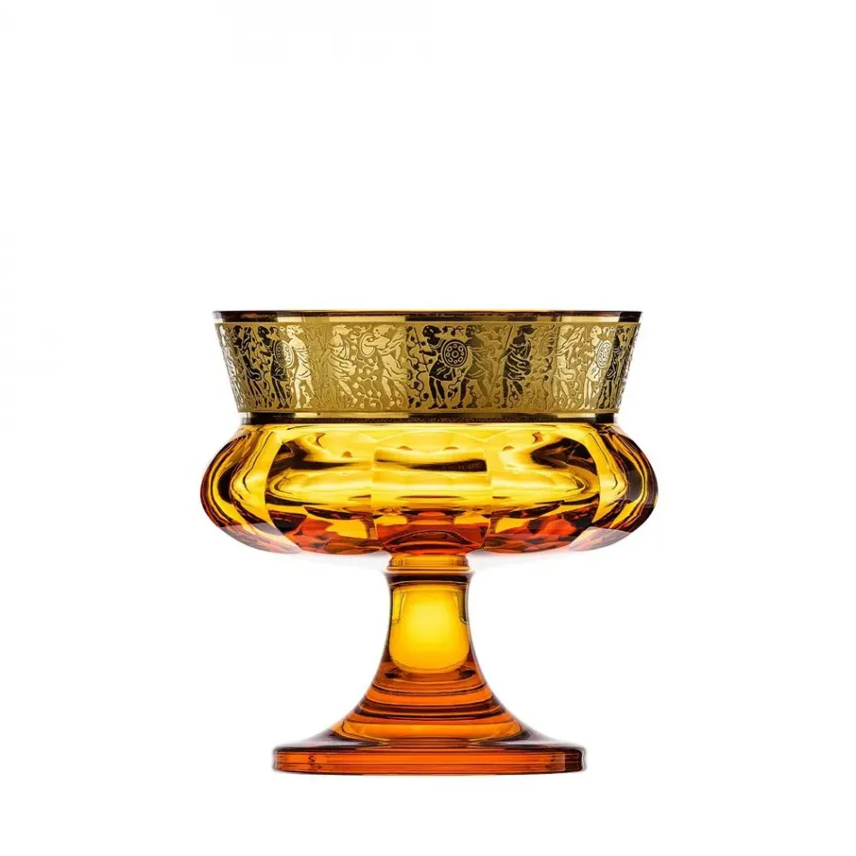 Mirth Footed Bowl Topaz Lead-Free Crystal, Cut, 24-Carat Gold (Relief Decor) 14 cm