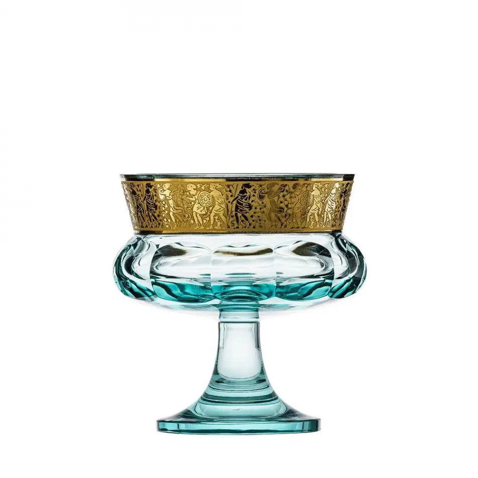 Mirth Beryl Lead-Free Crystal, Cut, 24-Carat Gold (Relief Decor) Footed Bowl 14,0 cm