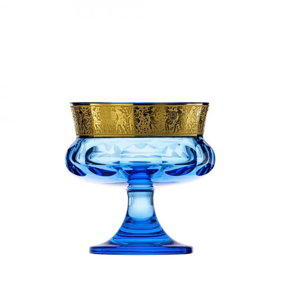 Mirth Footed Bowl Aquamarine Lead-Free Crystal, Cut, 24-Carat Gold (Relief Decor) 14 cm