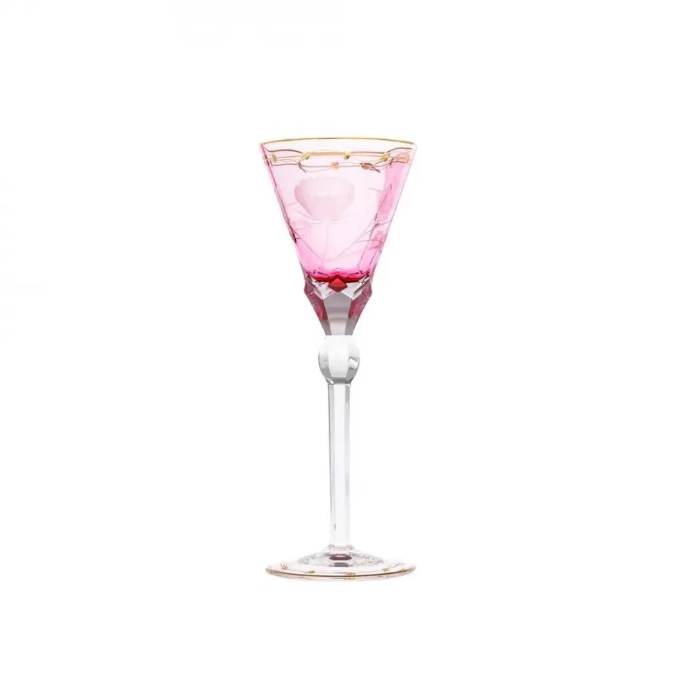 Paula Underlaid Goblet Red Wine Rose Lead-Free Crystal, Cut, Engraved Roses, 24-Carat Gold (Thin Line) 270 ml