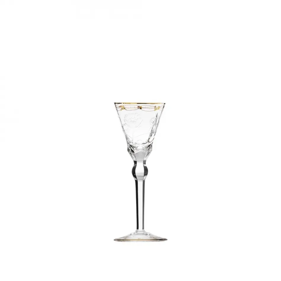 Paula Goblet Liqueur Clear Lead-Free Crystal, Cut, Engraved Roses, 24-Carat Gold (Thin Line) 50 ml