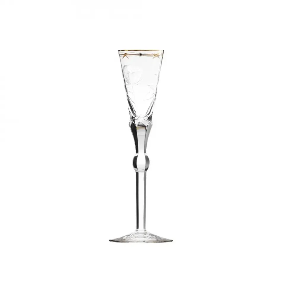 Paula /F Goblet Champagne Clear Lead-Free Crystal, Cut, Engraved Roses, 24-Carat Gold (Thin Line) 140 ml