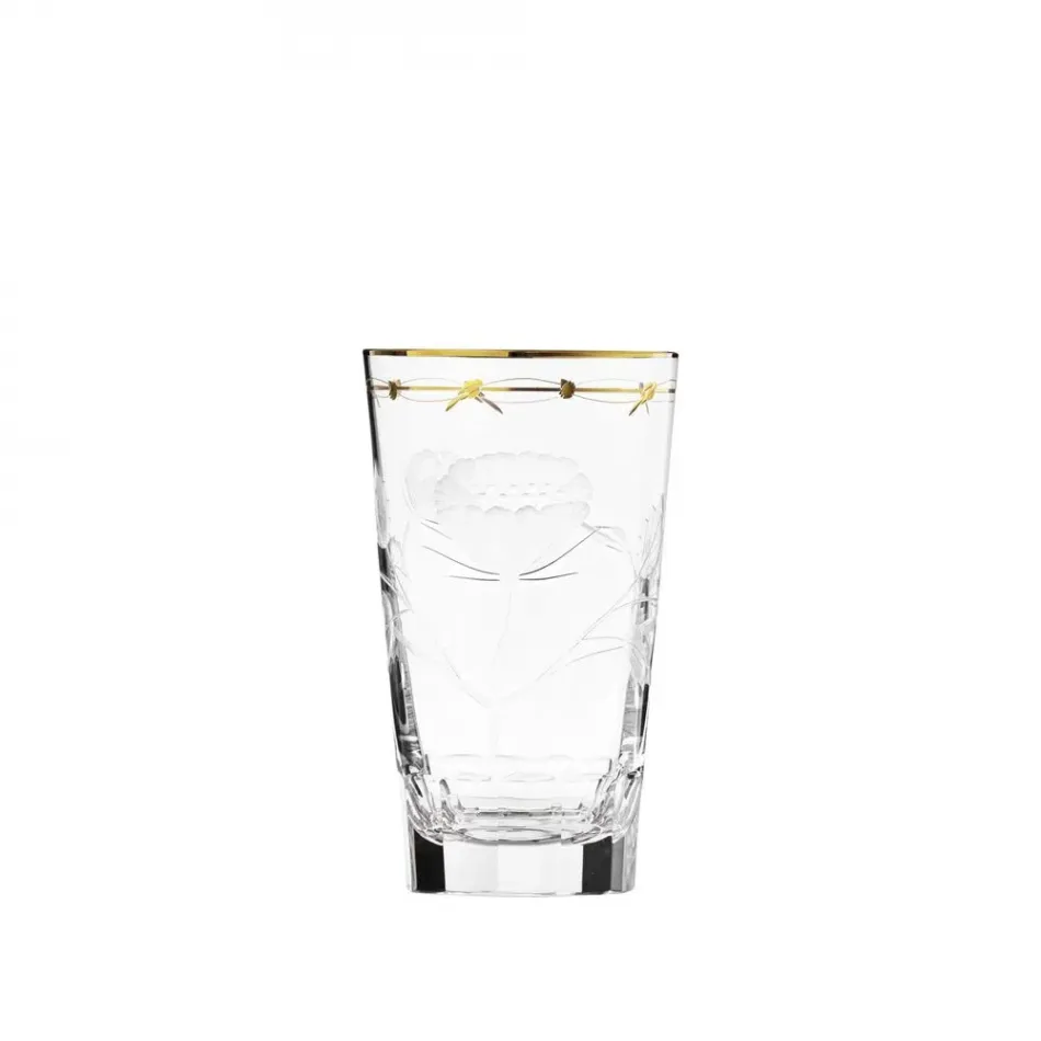 Paula /I Tumbler Whater Clear Lead-Free Crystal, Cut, Engraved Roses, 24-Carat Gold (Thin Line) 370 ml