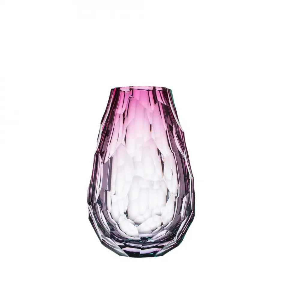 Stones Underlaid Vase Beryl Rose Lead-Free Crystal, Cut Polished Pebbles 31 cm