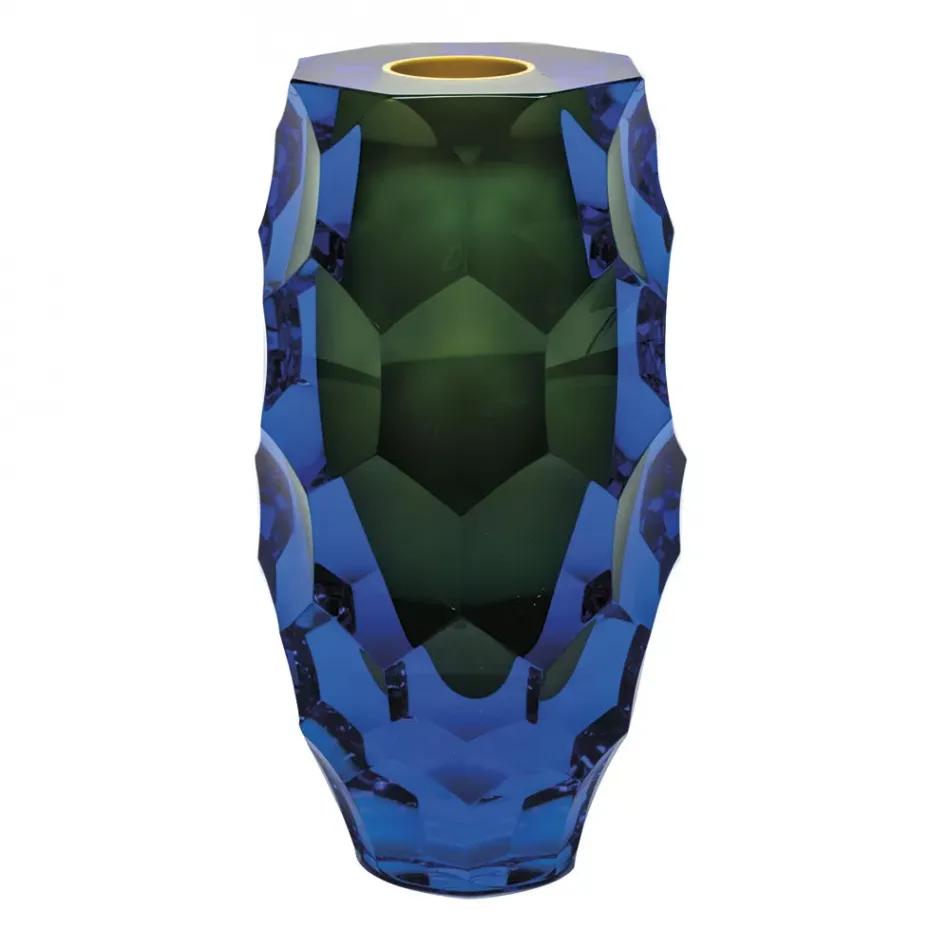 Cone Underlaid Vase Aquamarine Opal Yellow Lead-Free Crystal, Cut Panel 26 cm