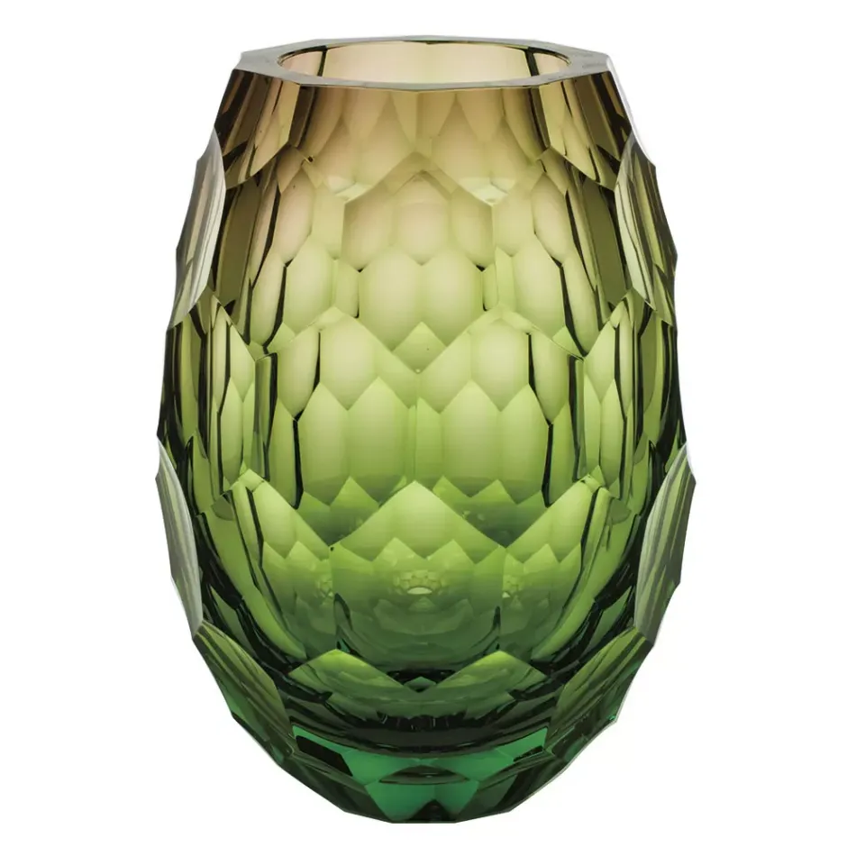 Caorle Underlaid Vase Ocean Green Rose Lead-Free Crystal, Cut Edges 30 cm