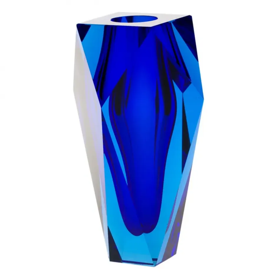 Gema Aquamarine Blue Lead-Free Crystal, Cut Underlaid Vase
