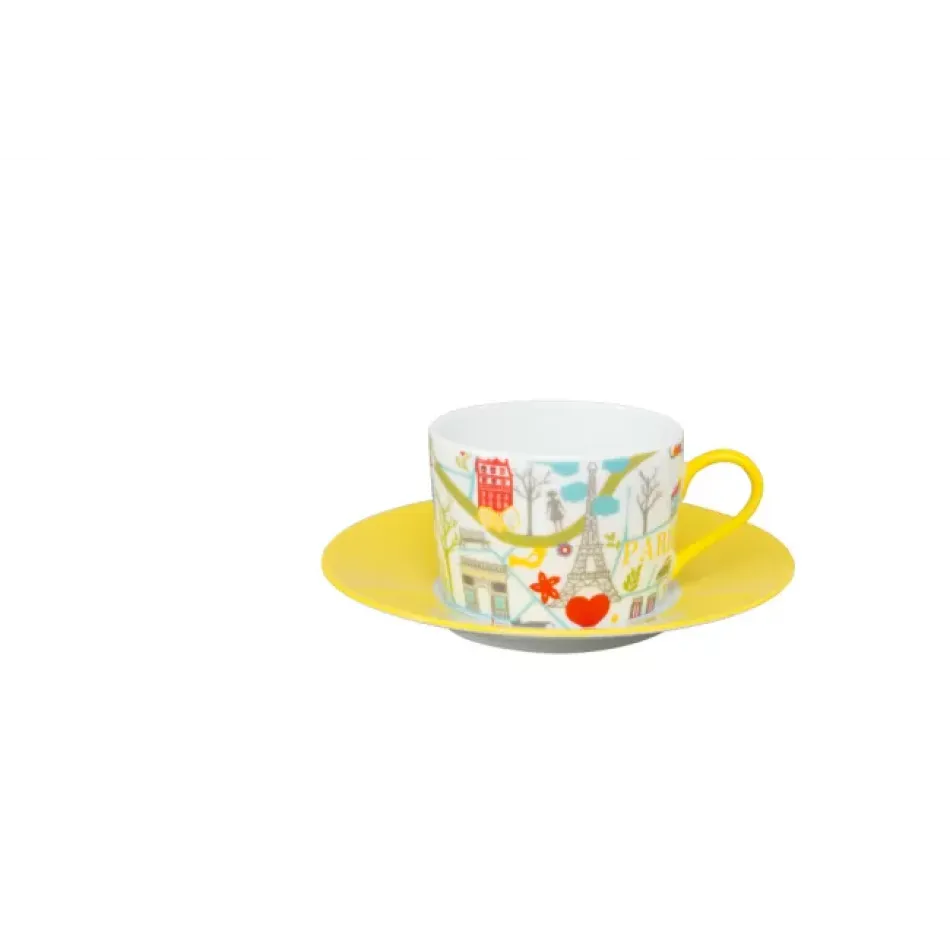 Vues De Paris Lemon Tea Cup & Saucer (Special Order)