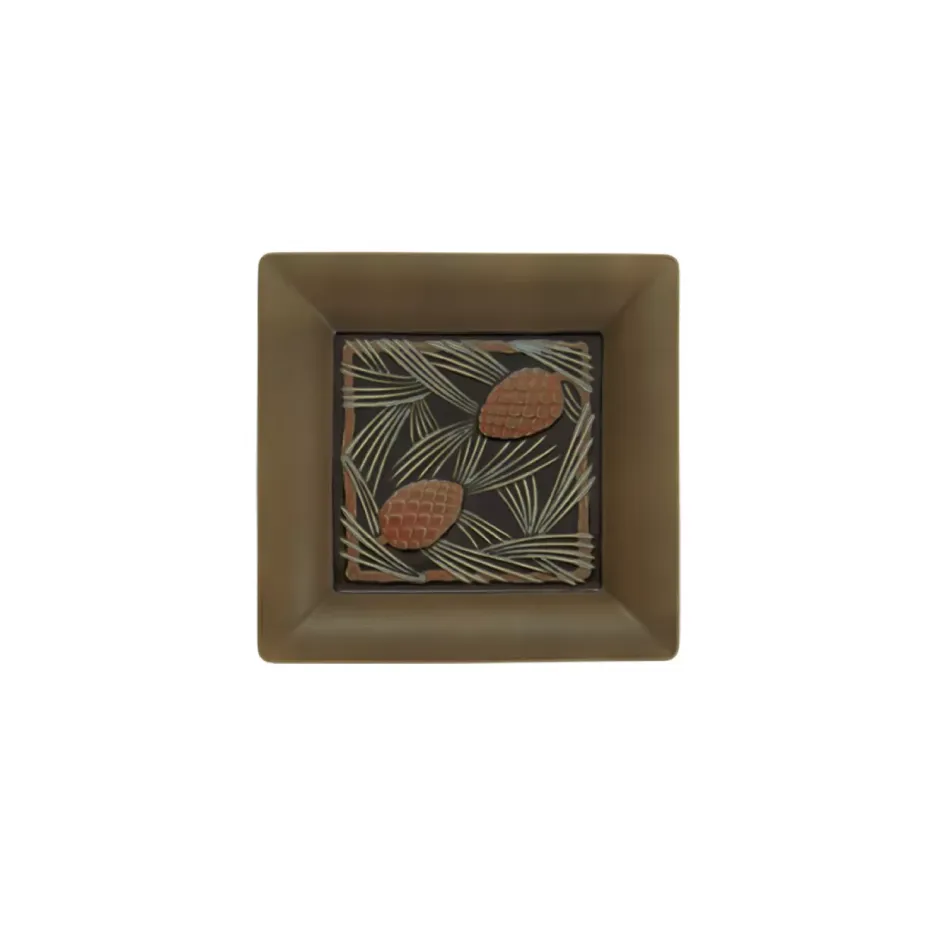 Pine Cone Square Tray, Salmon & Brown Large 12"