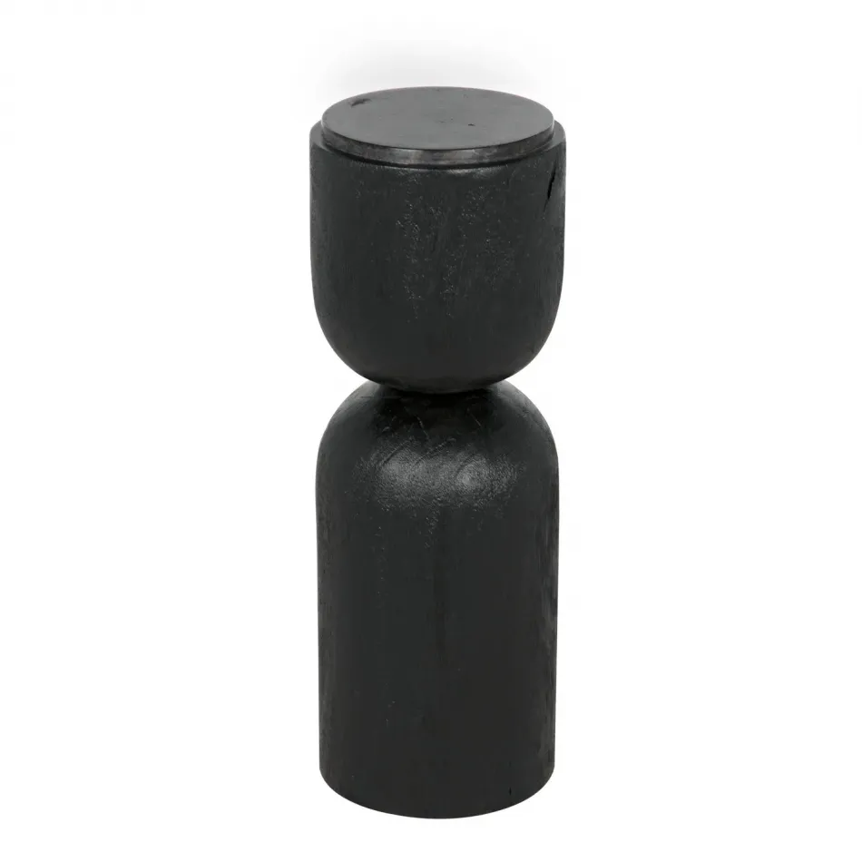 Small Kudoros Side Table with Black Marble Top, Black Burnt