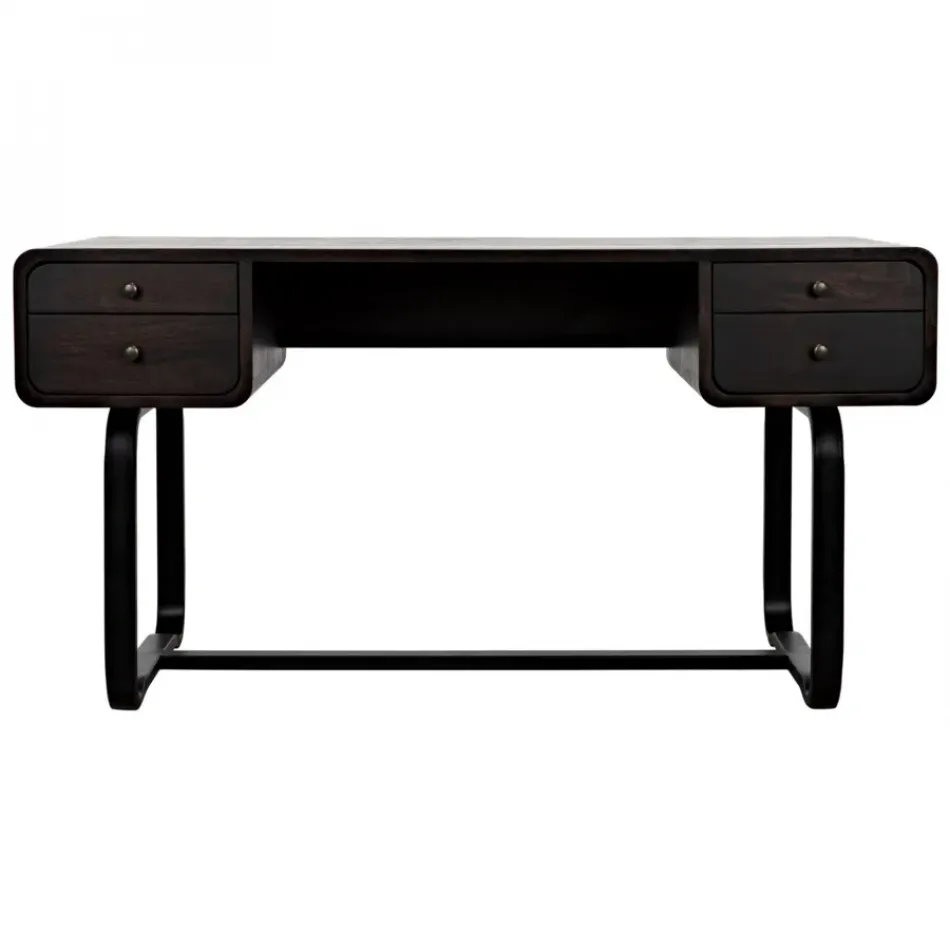 Voltes Desk, Ebony Walnut, Black Metal