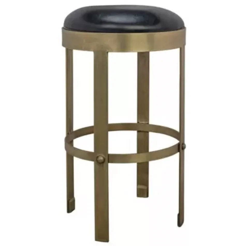 Prince Counter Stool with Leather, Brass Finish