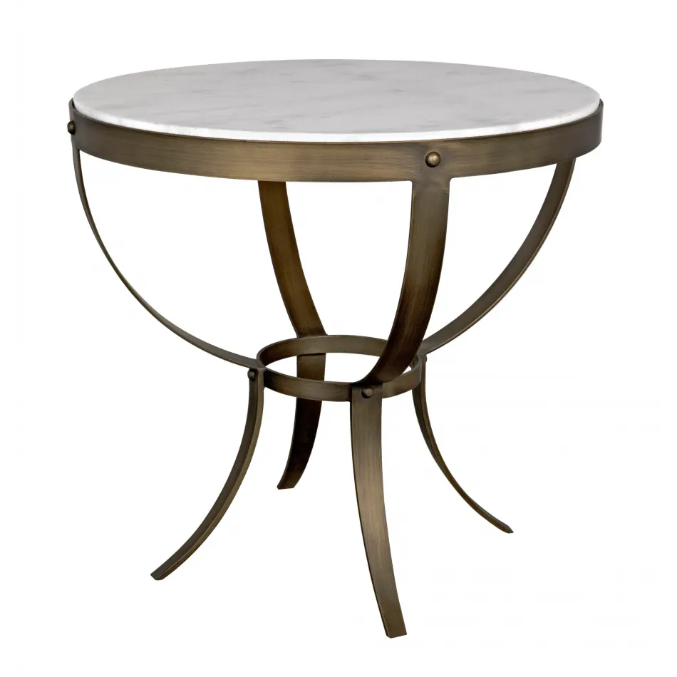 Byron Side Table, Aged Brass Finish with White Marble