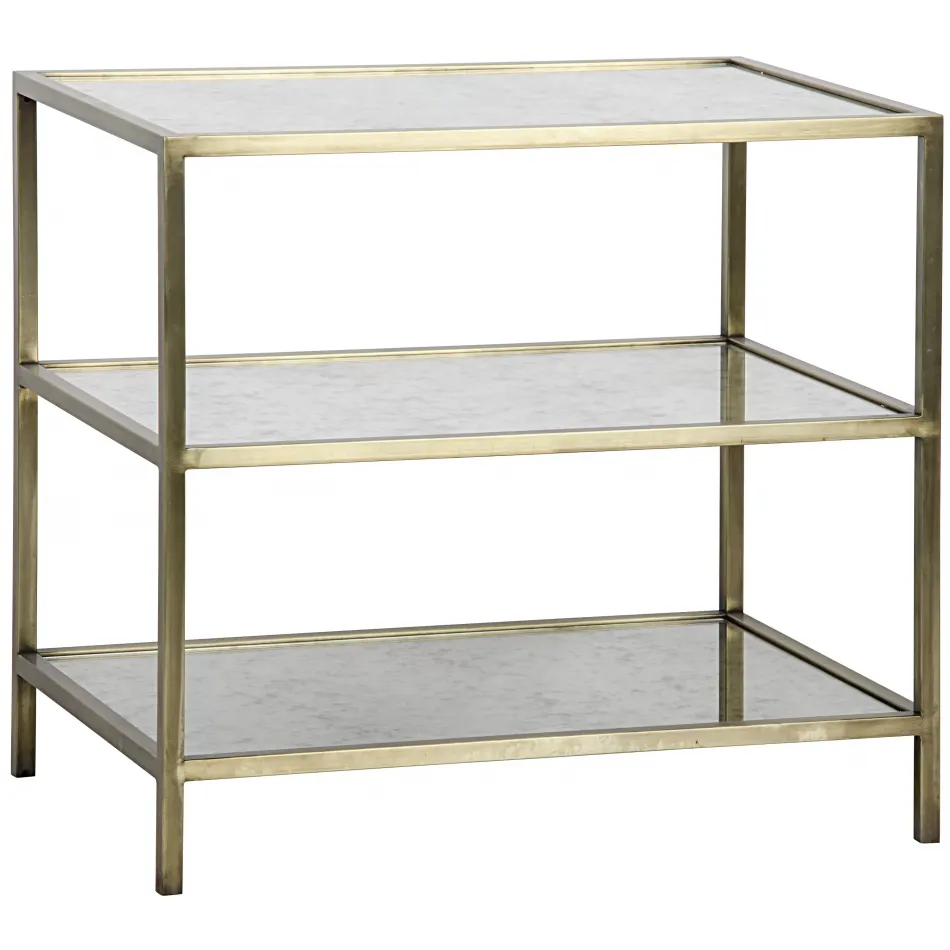 3 Tier Side Table, Antique Brass, Metal and Antique Mirror