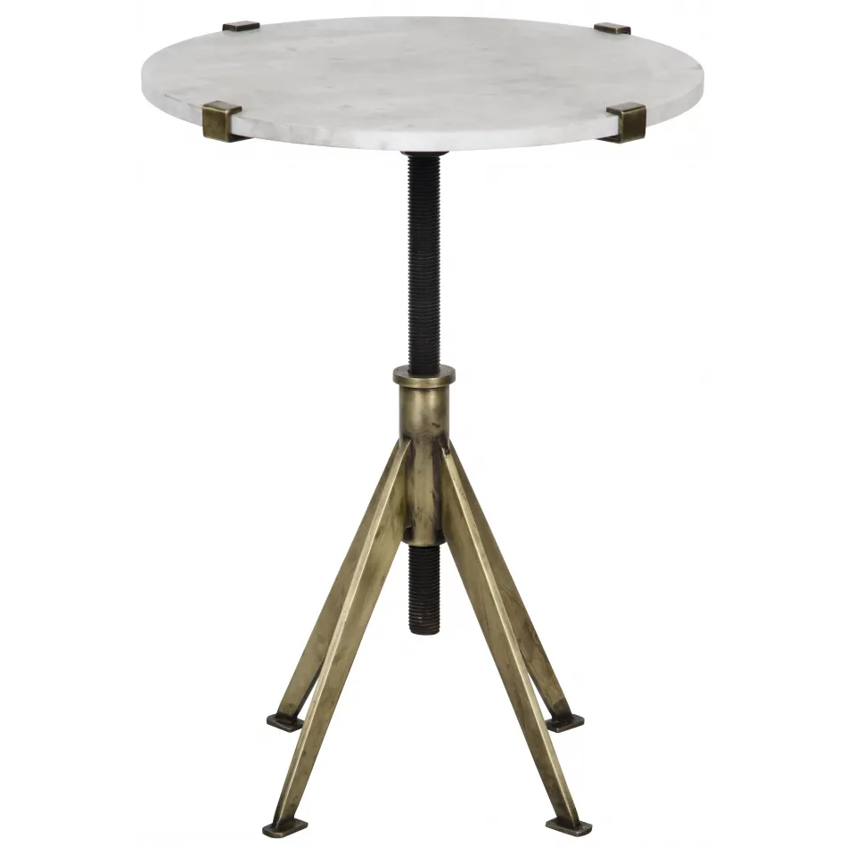 QS Edith Adjustable Side Table, Small, Antique Brass, Metal and Quartz