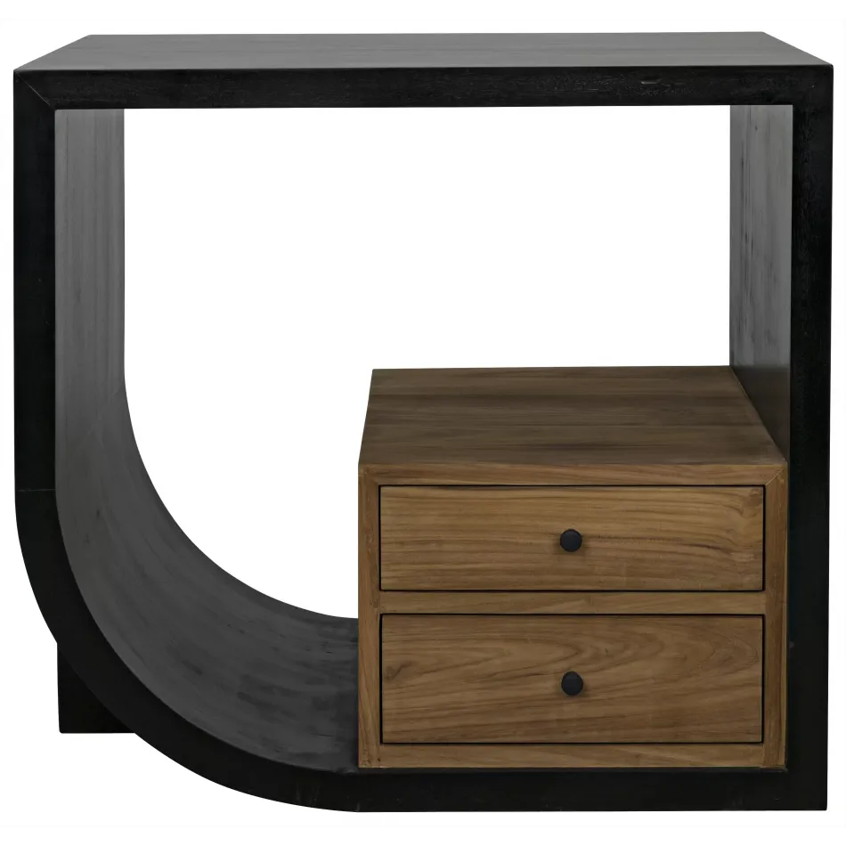 Burton Side Table, Left, Hand Rubbed Black and Teak