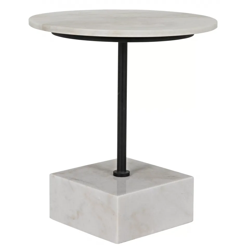 Rodin Side Table, Matte Black Finish with White Stone