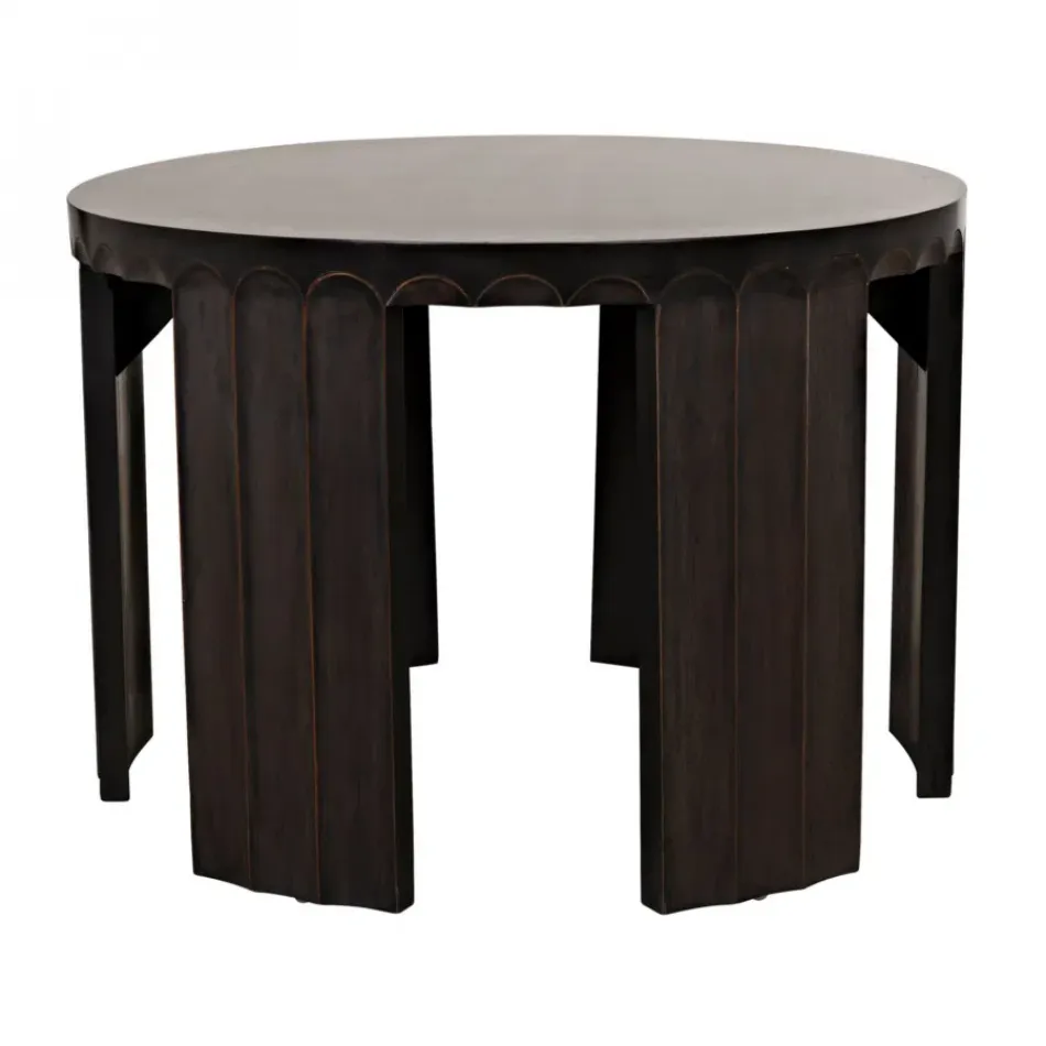Fluted Side Table, Pale with Light Brown Trim