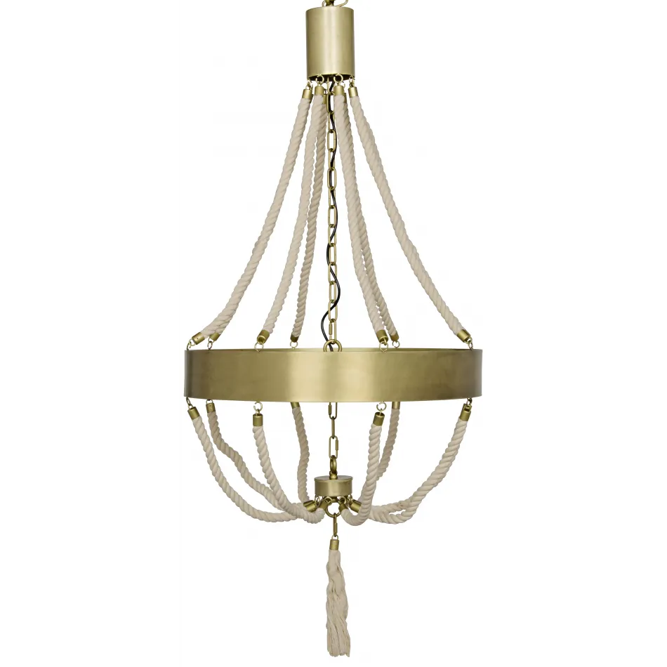 Alec Chandelier, Antique Brass, Metal and Rope