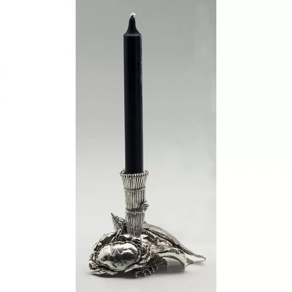 Fisherman's Catch Candlestick Silver Plated Bronze