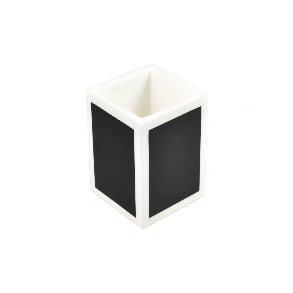 Lacquer Black/White Trim Brush Cup 3" x 3" x 4.5"H