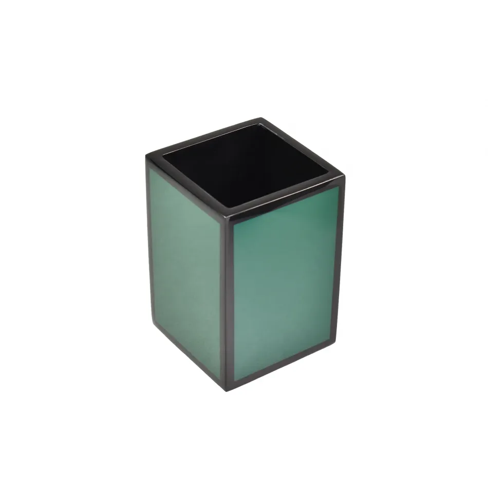 Lacquer Forest Green/Black Trim Brush Cup 3" x 3" x 4.5"H