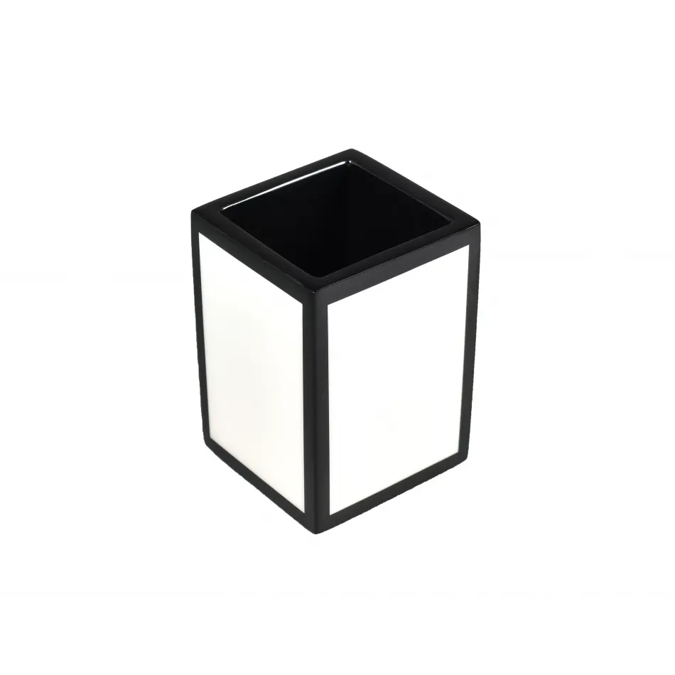 Lacquer White/Black Trim Brush Cup 3"L x 3"W x 4.5"H