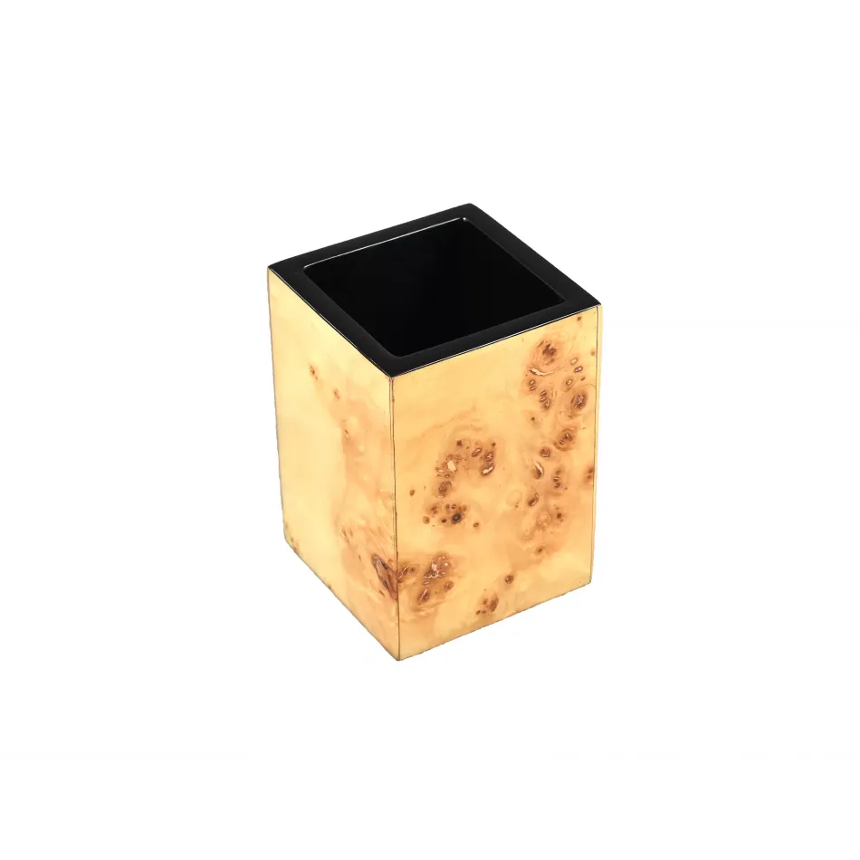 Lacquer Mappa Burl Brush Cup 3" x 3" x 4.5"H