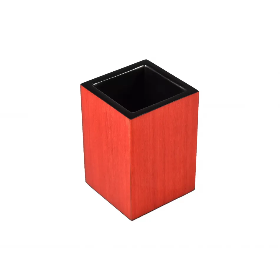 Lacquer Red Tulipwood/Black Brush Cup 3" x 3" x 4.5"H