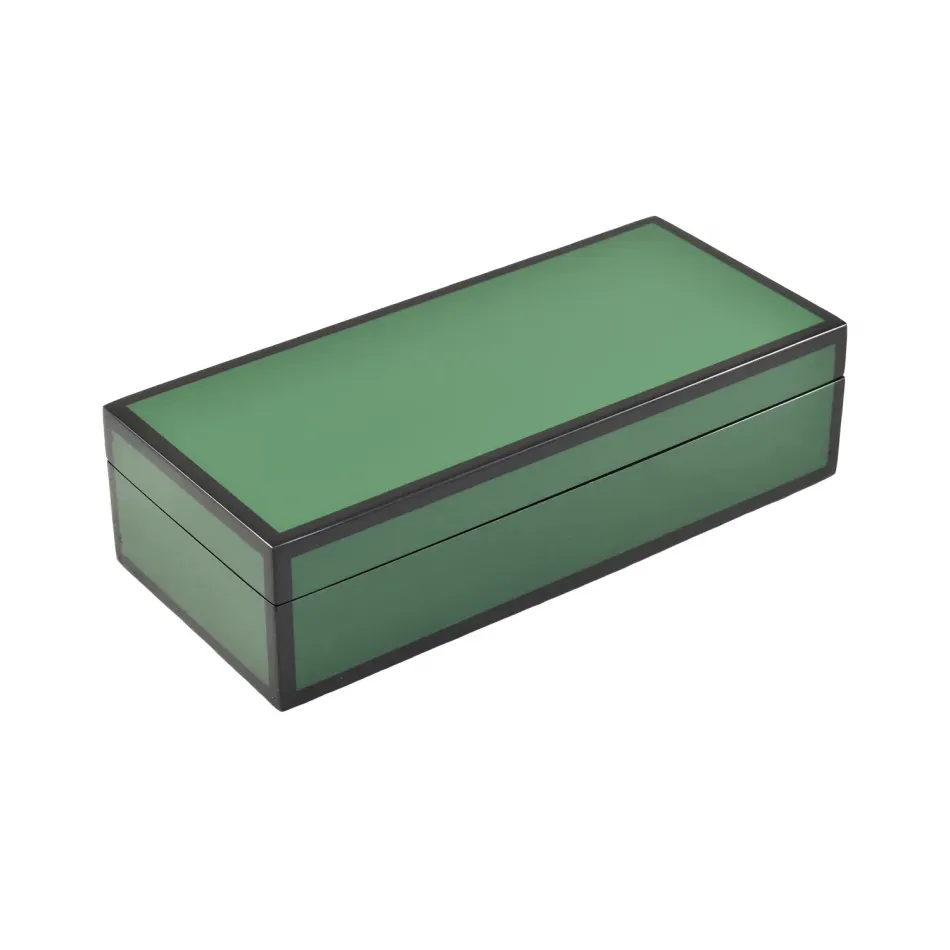 Lacquer Forest Green/Black Trim Pencil Box 9" x 4" x 2.5"H