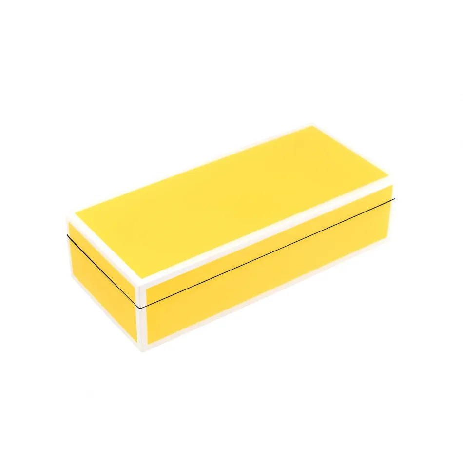 Lacquer Sunshine Yellow/White Trim Pencil Box 9" x 4" x 2.5"H