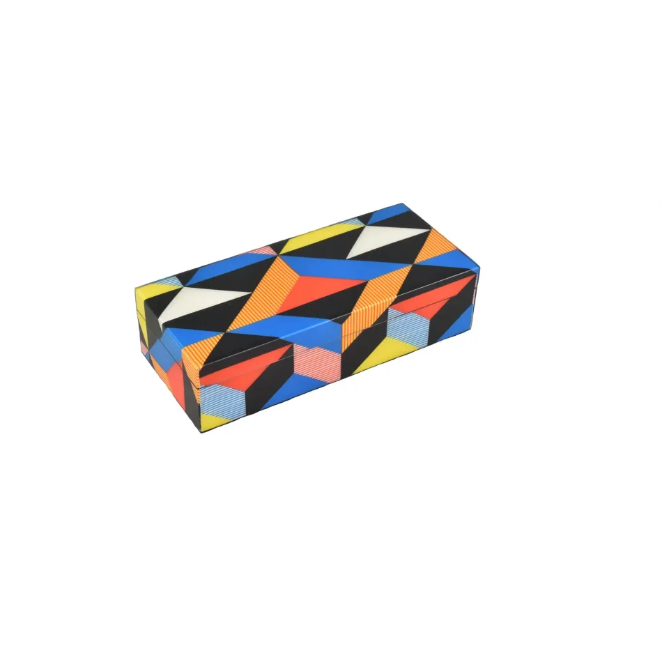 Lacquer Geometric Pencil Box 9" x 4" x 2.5"H