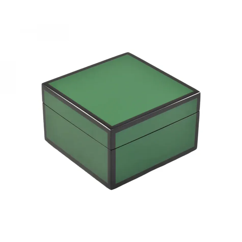 Lacquer Forest Green/Black Trim Square Box 5" x 5" x 3"H