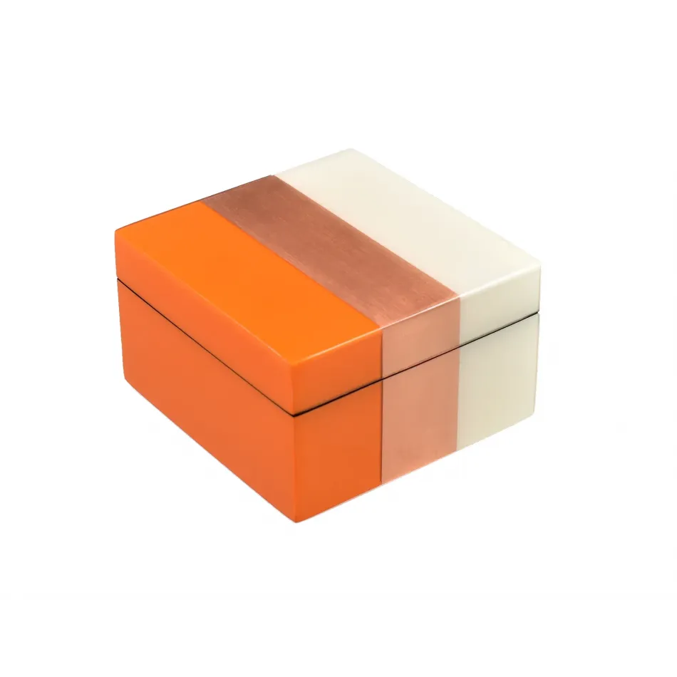 Lacquer Orange/Copper/White Square Box 5" x 5" x 3"H