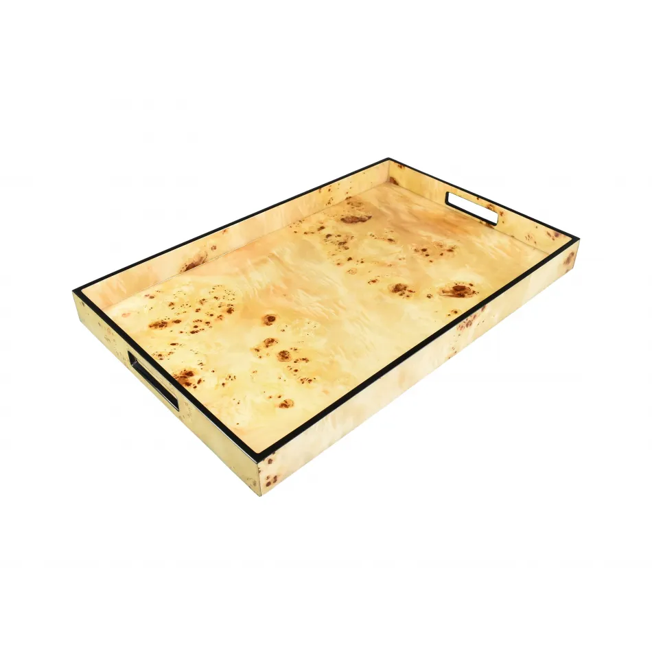 Lacquer Mappa Burl Rectangular Breakfast Tray 14"W x 22"L x 2"H