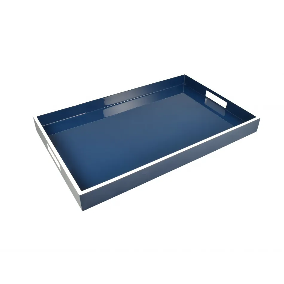 Lacquer Navy Blue/White Trim Breakfast Tray 14" x 22" x 2"H