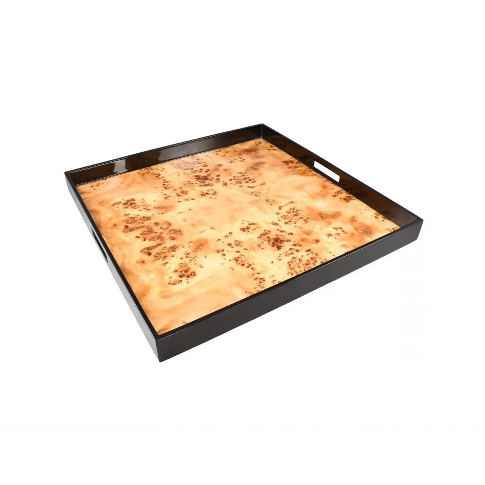 Lacquer Mappa Burl Large Square Tray 22 x 22 x 2"H