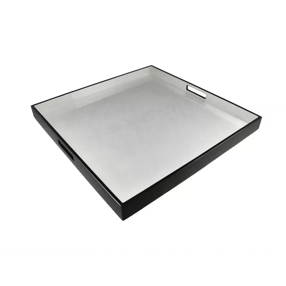 Lacquer Shine Silver Leaf/Black Trim Square Tray 22" x 22" x 2"H