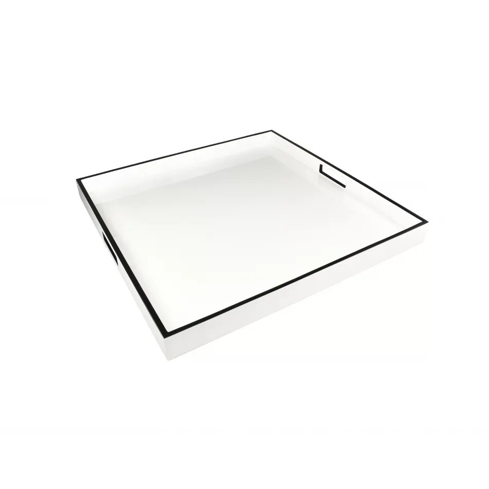 Lacquer White/Black Trim Large Square Tray 22 x 22 x 2"H
