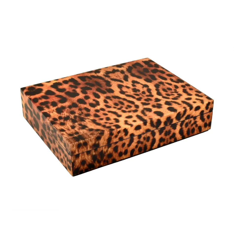 Lacquer Cheetah Stationery Box 12.5" x 9.5" x 2.75"H