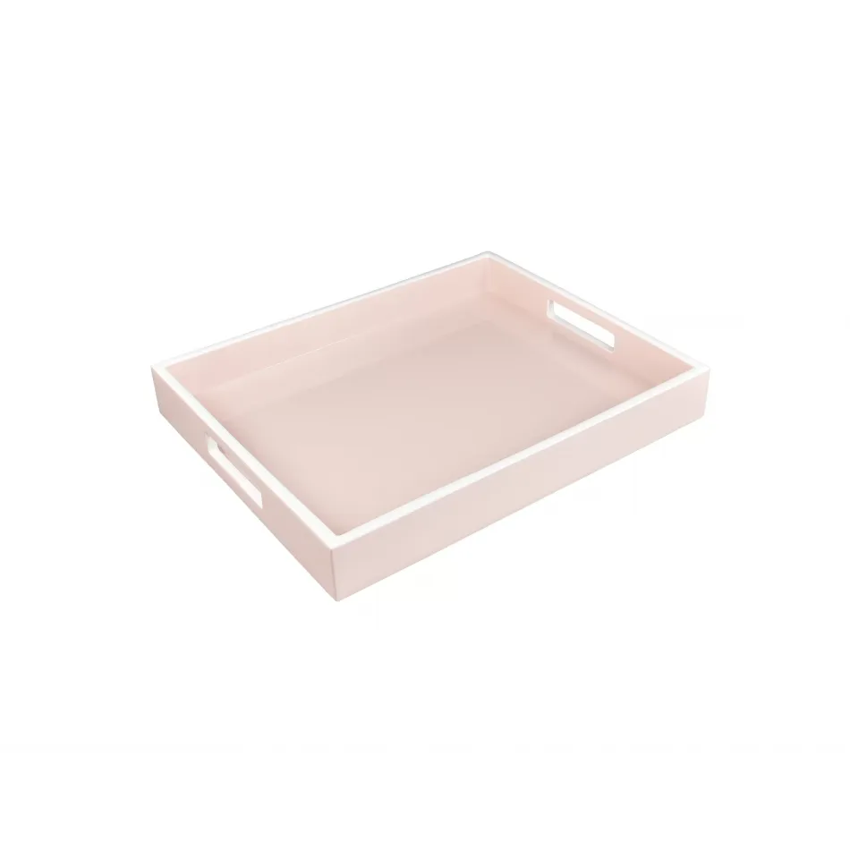 Lacquer Paris Pink/White Trim Reiko Tray 12" x 15" x 2"H