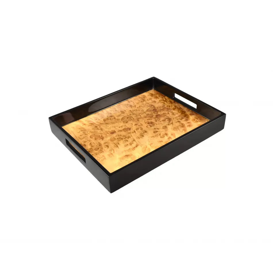 Lacquer Walnut Burl/Black Medium Rectangular Tray 12"W x 15"L x 2"H