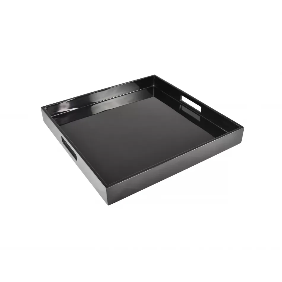 Lacquer Black Square Tray 16" x 16" x 2"H