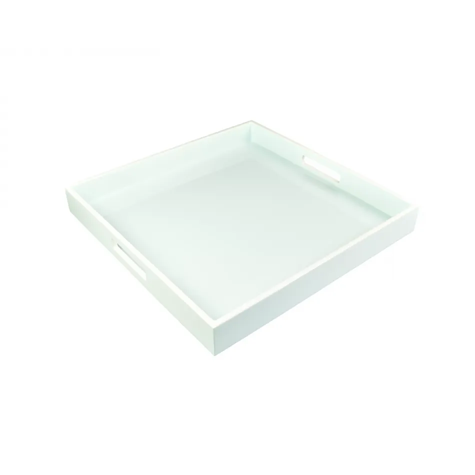 Lacquer Duck Egg Blue/White Square Tray 14" x 14" x 2"H